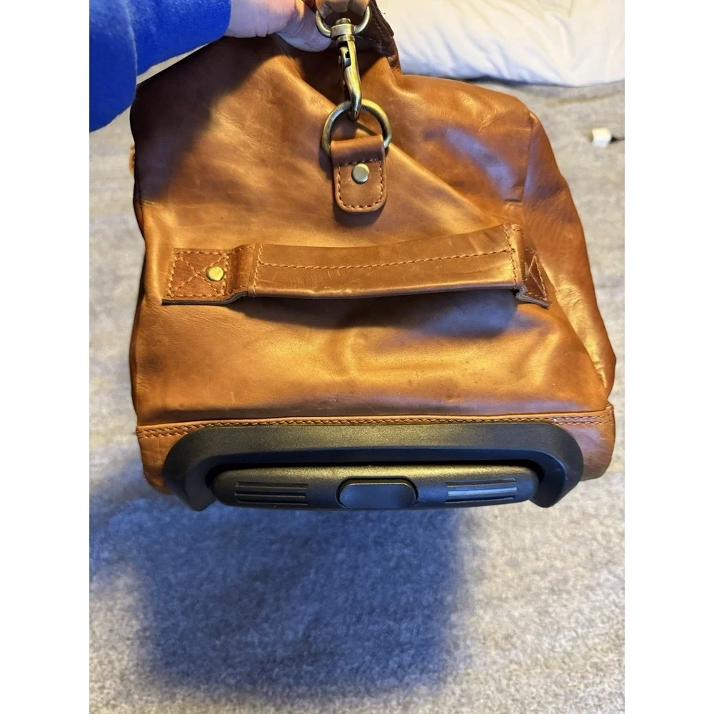 MaheTri Brown Leather Duffle Trolley Travel Bag
